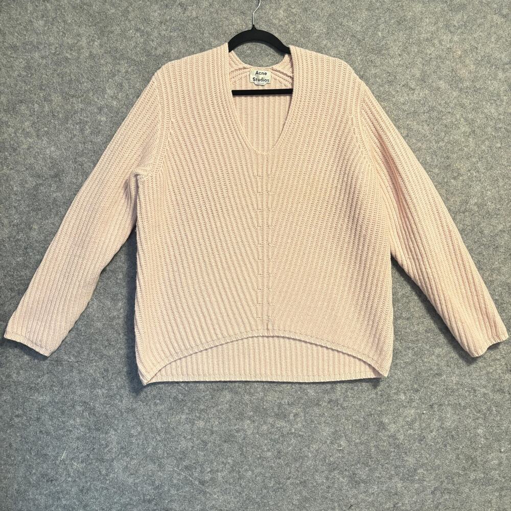 Acne Studios Sweater Womens Size XS Pink Deborah L Wool V Neck Rib Knit Pullover